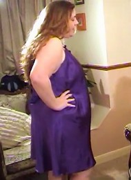Fatty in a purple dress smothers a man